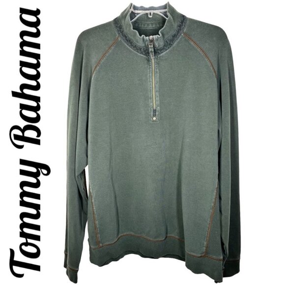 TOMMY BAHAMA Pine Green Mock Neck 1/4 Zip Pullover Sweater, Size XL - Picture 4 of 10